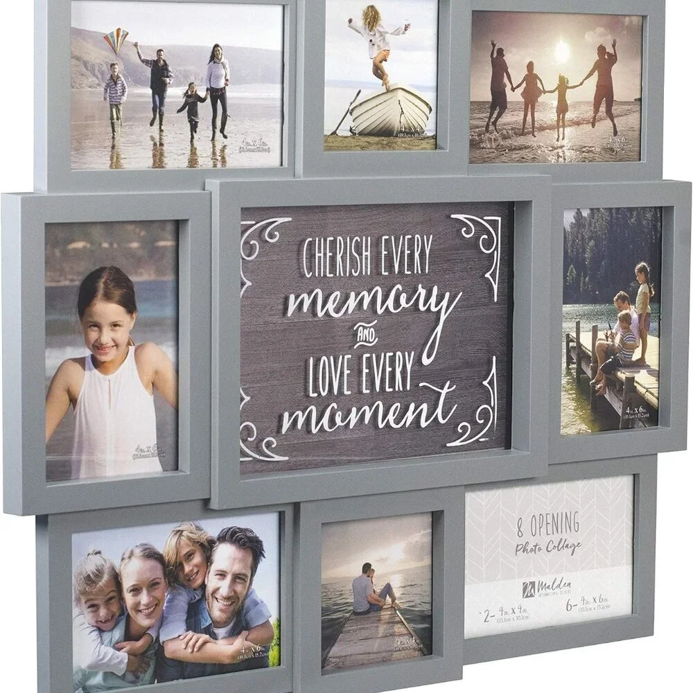 Contemporary Gray 8-Photo Dimensional Frame - Cherish Every Memory Design
